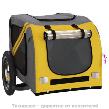 Ремарке за колело за любимци жълт и сив Оксфорд плат и желязо