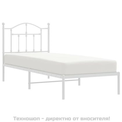 Метална рамка за легло с горна табла, бяла, 90x190 см