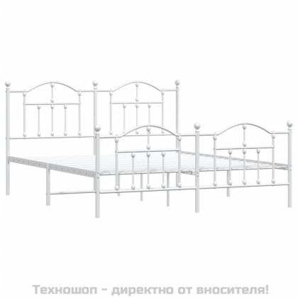 Метална рамка за легло с горна и долна табла, бяла, 183x213 см