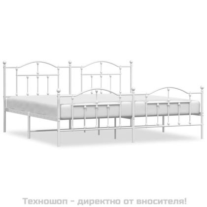 Метална рамка за легло с горна и долна табла, бяла, 200x200 см