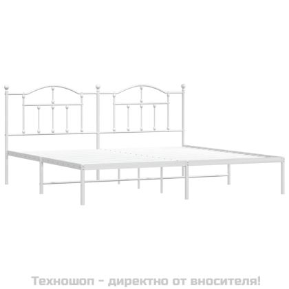 Метална рамка за легло с горна табла, бяла, 200x200 см