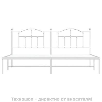 Метална рамка за легло с горна табла, бяла, 200x200 см