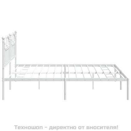 Метална рамка за легло с горна табла, бяла, 200x200 см