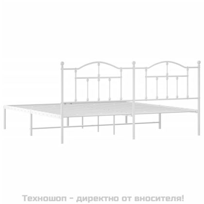 Метална рамка за легло с горна табла, бяла, 200x200 см