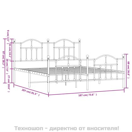 Метална рамка за легло с горна и долна табла, бяла, 180x200 см