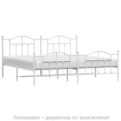 Метална рамка за легло с горна и долна табла, бяла, 193x203 см