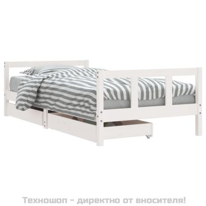 Детска рамка за легло с чекмеджета, бяла, 90x190 см, бор масив