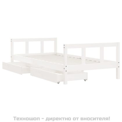 Детска рамка за легло с чекмеджета, бяла, 90x190 см, бор масив