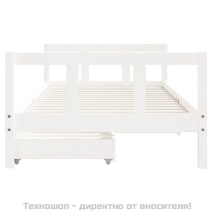 Детска рамка за легло с чекмеджета, бяла, 90x190 см, бор масив