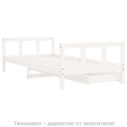Детска рамка за легло с чекмеджета, бяла, 90x190 см, бор масив