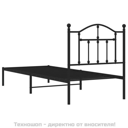 Метална рамка за легло с горна табла, черна, 90x190 см