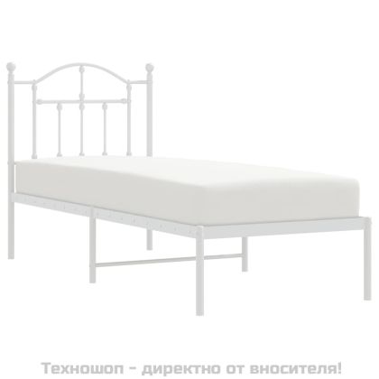 Метална рамка за легло, без матрак, с табла, бяла, 75x190 см