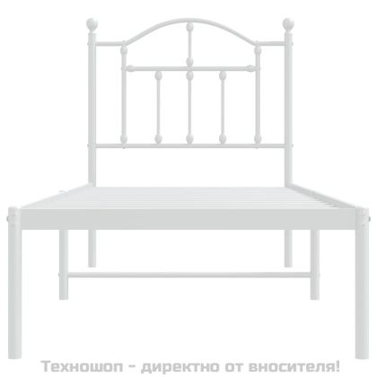 Метална рамка за легло, без матрак, с табла, бяла, 75x190 см