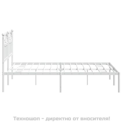 Метална рамка за легло с горна табла, бяла, 150x200 см