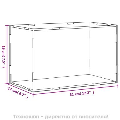 Кутия за показване, прозрачна, 31x17x19 см, акрилна
