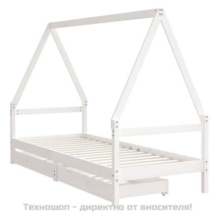Рамка за детско легло с чекмеджета, бяла, 80x200 см, чам масив