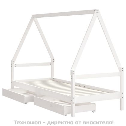 Рамка за детско легло с чекмеджета, бяла, 80x200 см, чам масив