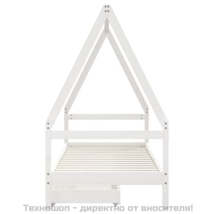 Рамка за детско легло с чекмеджета, бяла, 80x200 см, чам масив