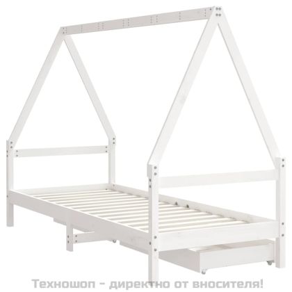 Рамка за детско легло с чекмеджета, бяла, 80x200 см, чам масив