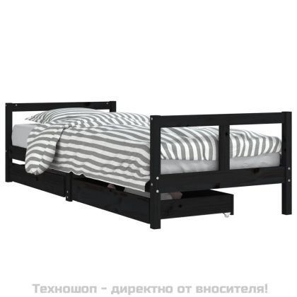 Рамка за детско легло с чекмеджета, черно, 80x200 см, чам масив