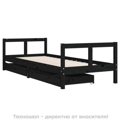 Рамка за детско легло с чекмеджета, черно, 80x200 см, чам масив