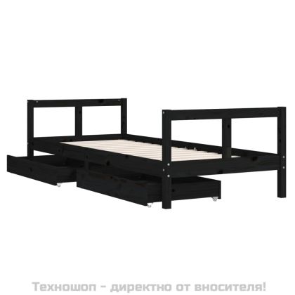 Рамка за детско легло с чекмеджета, черно, 80x200 см, чам масив