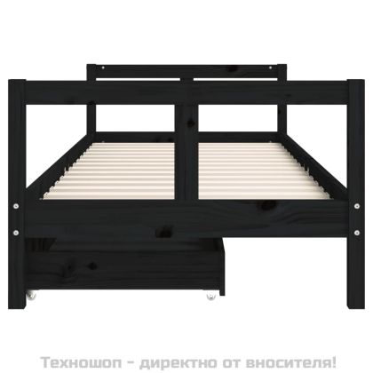 Рамка за детско легло с чекмеджета, черно, 80x200 см, чам масив