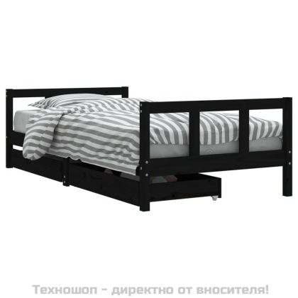 Детска рамка за легло с чекмеджета, черна, 90x190 см, бор масив
