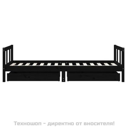 Детска рамка за легло с чекмеджета, черна, 90x190 см, бор масив