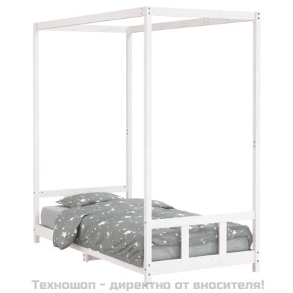 Детска рамка за легло, бяла, 90x190 см, бор масив