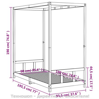 Детска рамка за легло, бяла, 90x190 см, бор масив