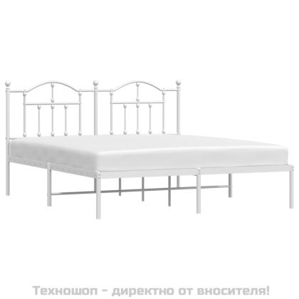 Метална рамка за легло с горна табла, бяла, 160x200 см
