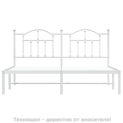 Метална рамка за легло с горна табла, бяла, 160x200 см