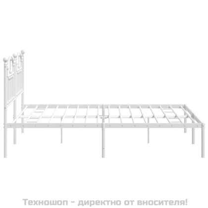 Метална рамка за легло с горна табла, бяла, 160x200 см