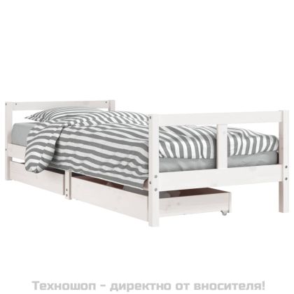 Рамка за детско легло с чекмеджета, бяла, 80x200 см, чам масив