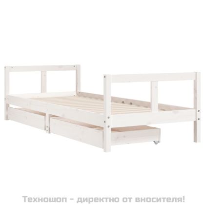 Рамка за детско легло с чекмеджета, бяла, 80x200 см, чам масив