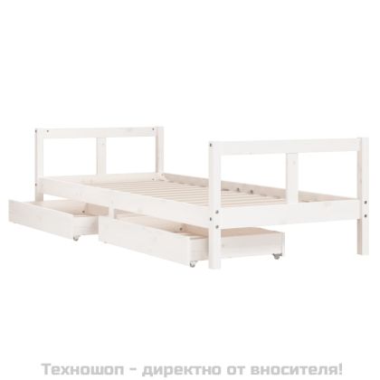 Рамка за детско легло с чекмеджета, бяла, 80x200 см, чам масив