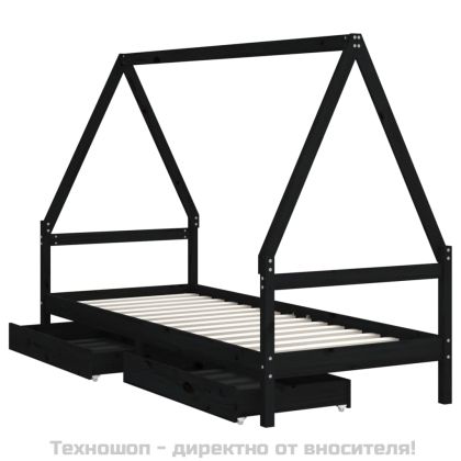 Рамка за детско легло с чекмеджета, черно, 80x200 см, чам масив