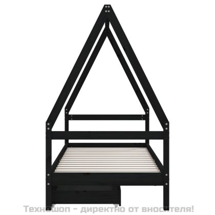 Рамка за детско легло с чекмеджета, черно, 80x200 см, чам масив