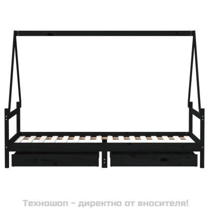 Рамка за детско легло с чекмеджета, черно, 80x200 см, чам масив