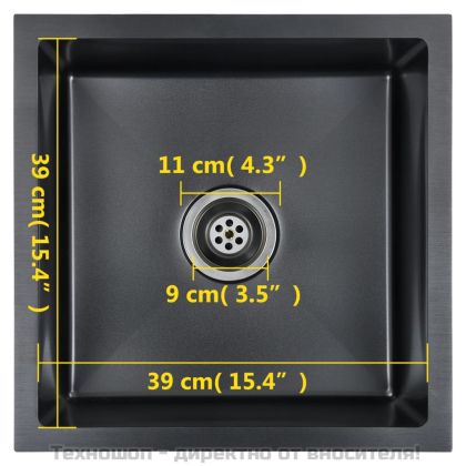 Ръчно изработена кухненска мивка, черна, неръждаема стомана