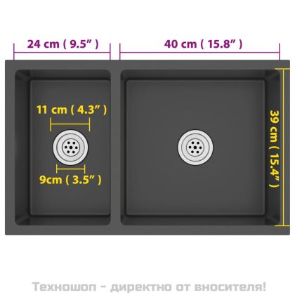 Кухненска мивка, черна, неръждаема стомана