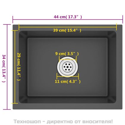 Ръчно изработена кухненска мивка, черна, неръждаема стомана