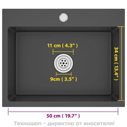 Ръчно изработена кухненска мивка, черна, неръждаема стомана