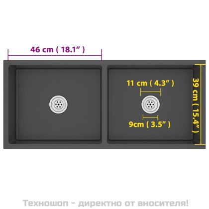 Ръчно изработена кухненска мивка, черна, неръждаема стомана