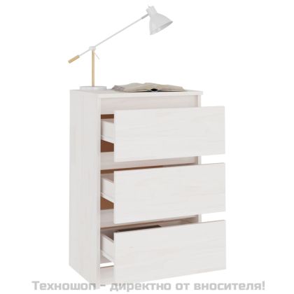 Нощни шкафчета, 2 бр, бели, 40x29,5x64 см, борово дърво масив