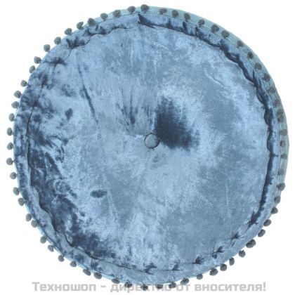 Кръгъл пуф, кадифе, 40x20 см, син