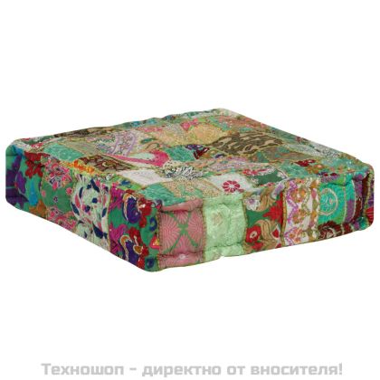 Пачуърк пуф квадратен памук ръчна изработка 50x50x12 см зелен