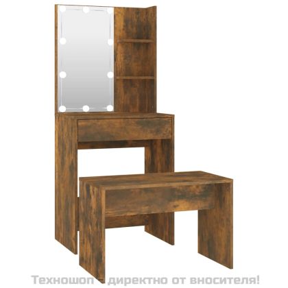 Комплект тоалетка с LED, опушен дъб, инженерно дърво