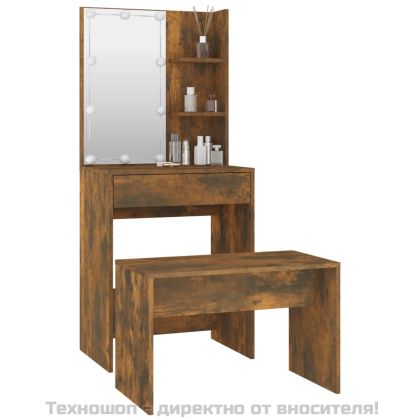 Комплект тоалетка с LED, опушен дъб, инженерно дърво